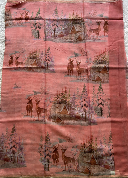 Cotton Kota Saree Peach Colored Complemented with a Borderless. - Sampradaya Designer Studio