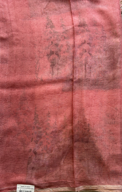 Cotton Kota Saree Peach Colored Complemented with a Borderless. - Sampradaya Designer Studio