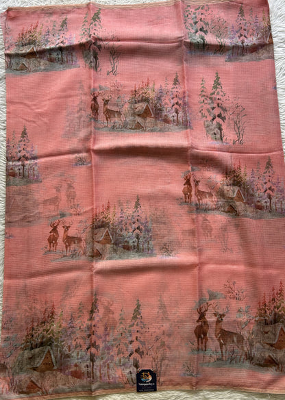 Cotton Kota Saree Peach Colored Complemented with a Borderless. - Sampradaya Designer Studio