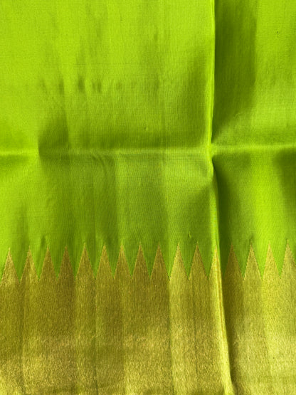 Green Gadwal Silk Saree with Gold Zari Border — Pure Handloom | Silk Mark Certified