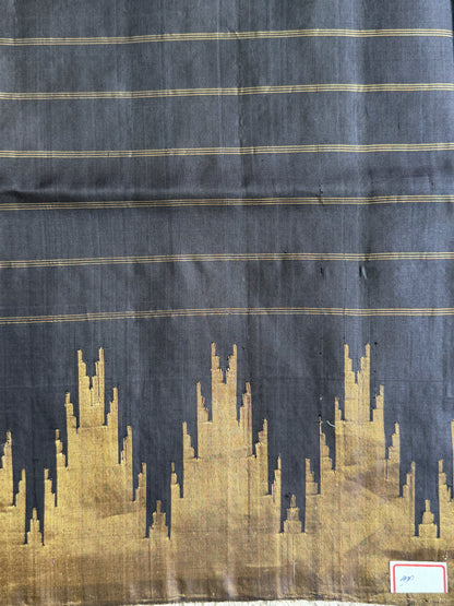 Black Gadwal Silk Saree with Gold Zari Border — Pure Handloom | Silk Mark Certified