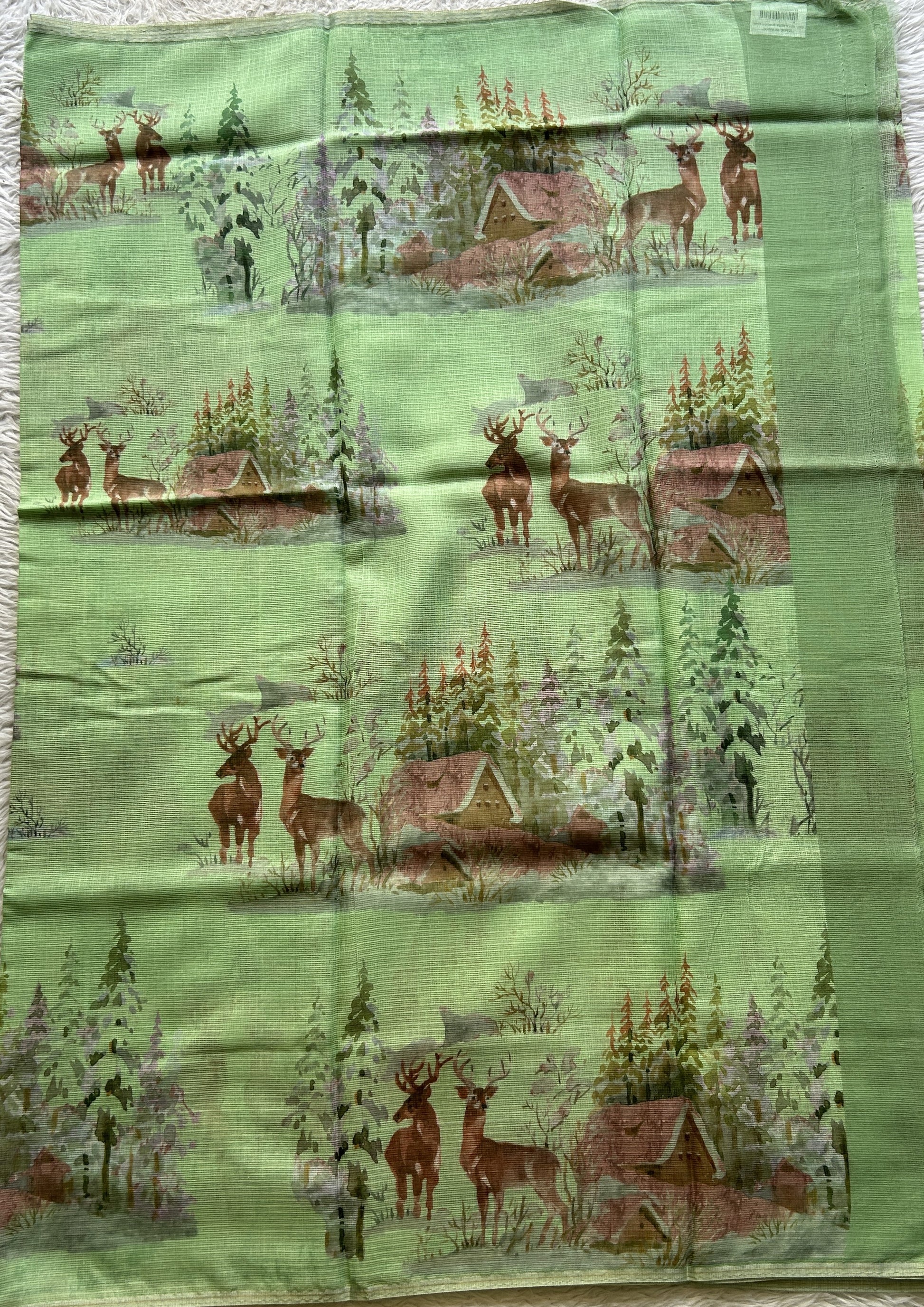 Cotton Kota Saree Parrot Green Colored Complemented with a Borderless. - Sampradaya Designer Studio