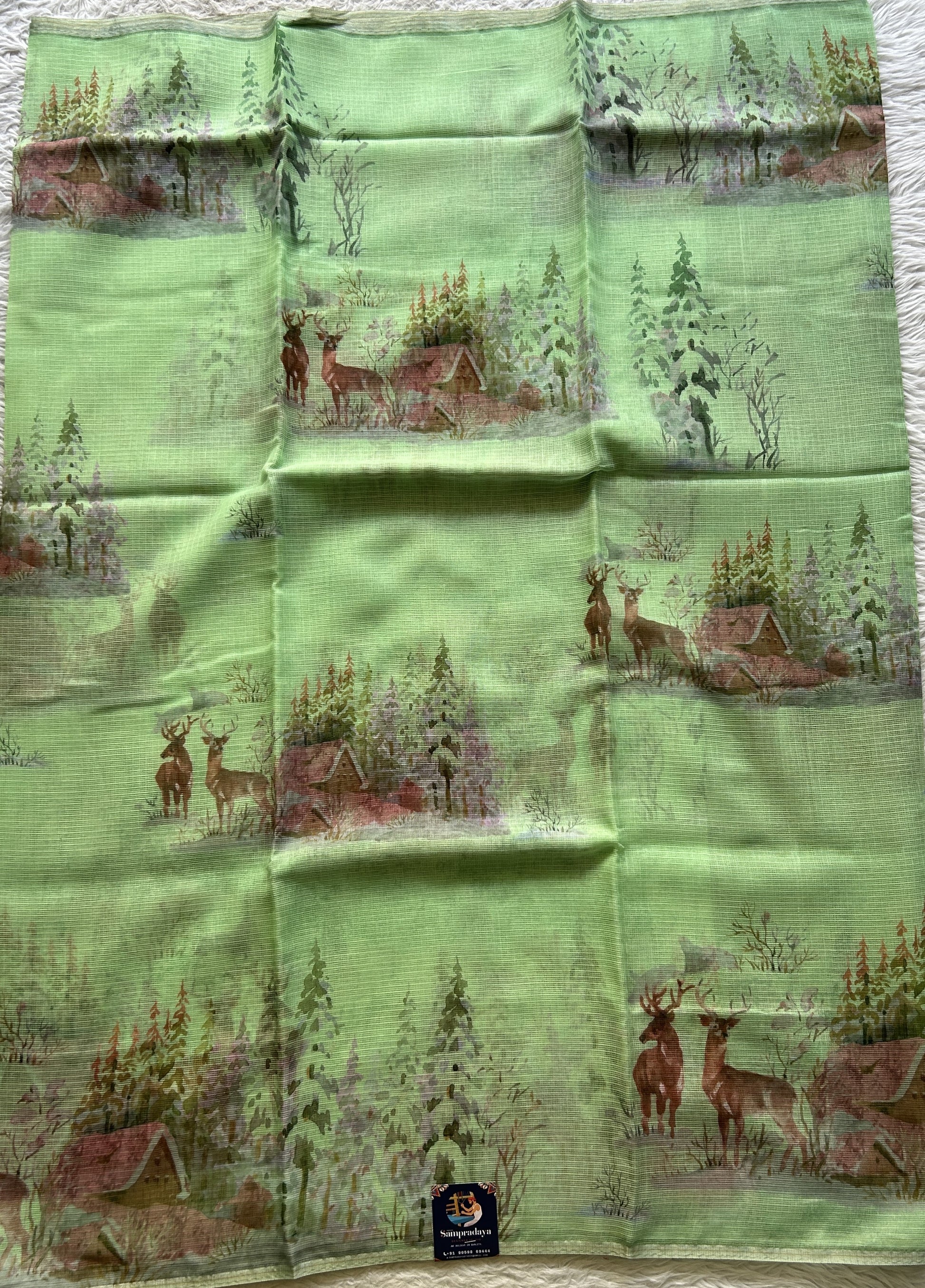 Cotton Kota Saree Parrot Green Colored Complemented with a Borderless. - Sampradaya Designer Studio