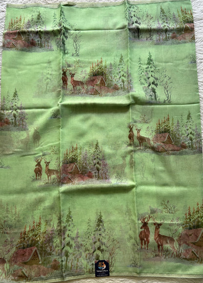 Cotton Kota Saree Parrot Green Colored Complemented with a Borderless. - Sampradaya Designer Studio