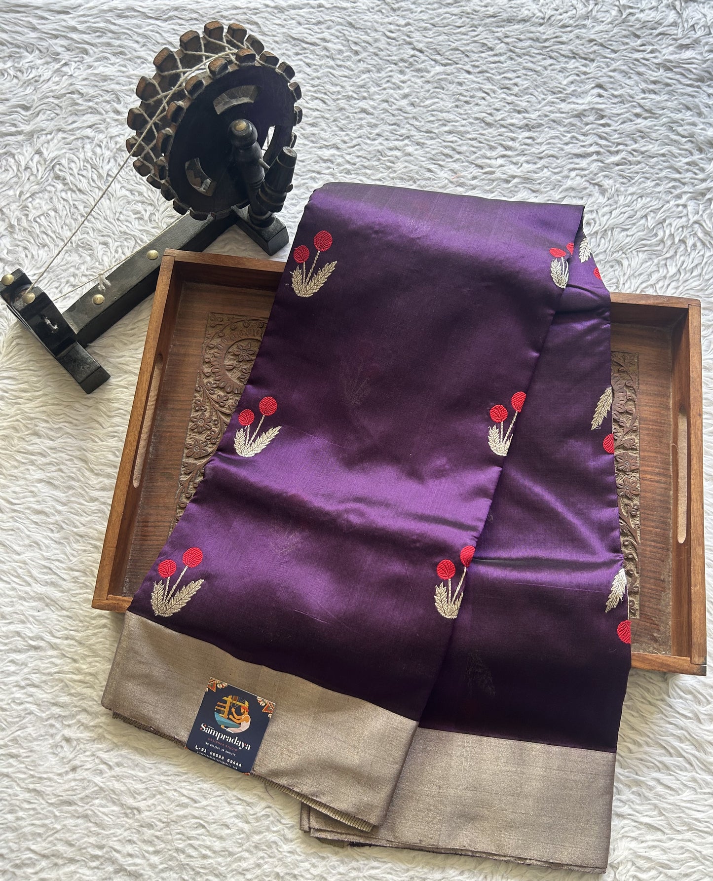 Chanderi Silk Saree Purple color Elegantly Paired with a Silver Zari border - Sampradaya Designer Studio
