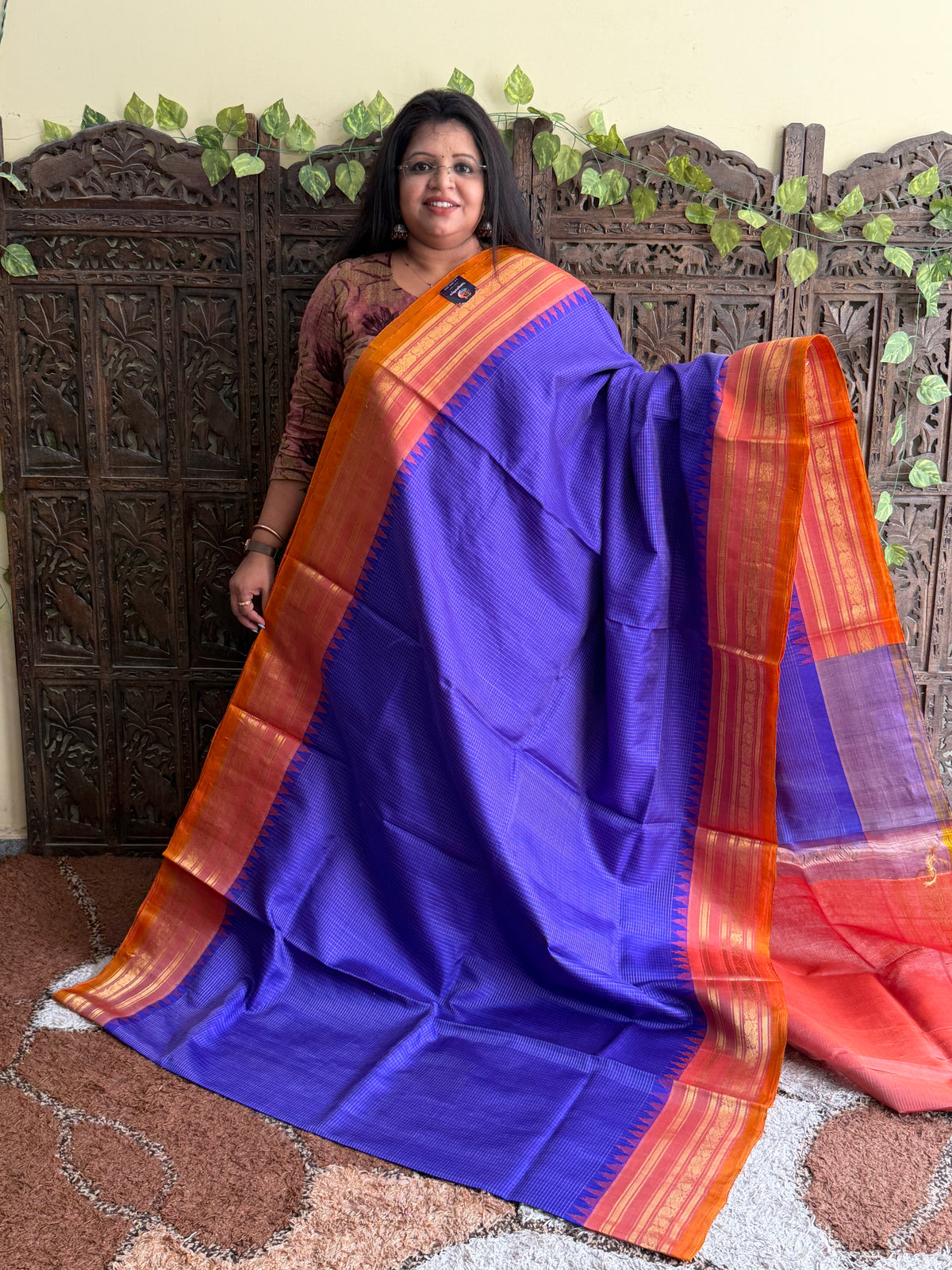 Royal Blue Gadwal Silk Saree with Gold Zari Border — Pure Handloom | Silk Mark Certified