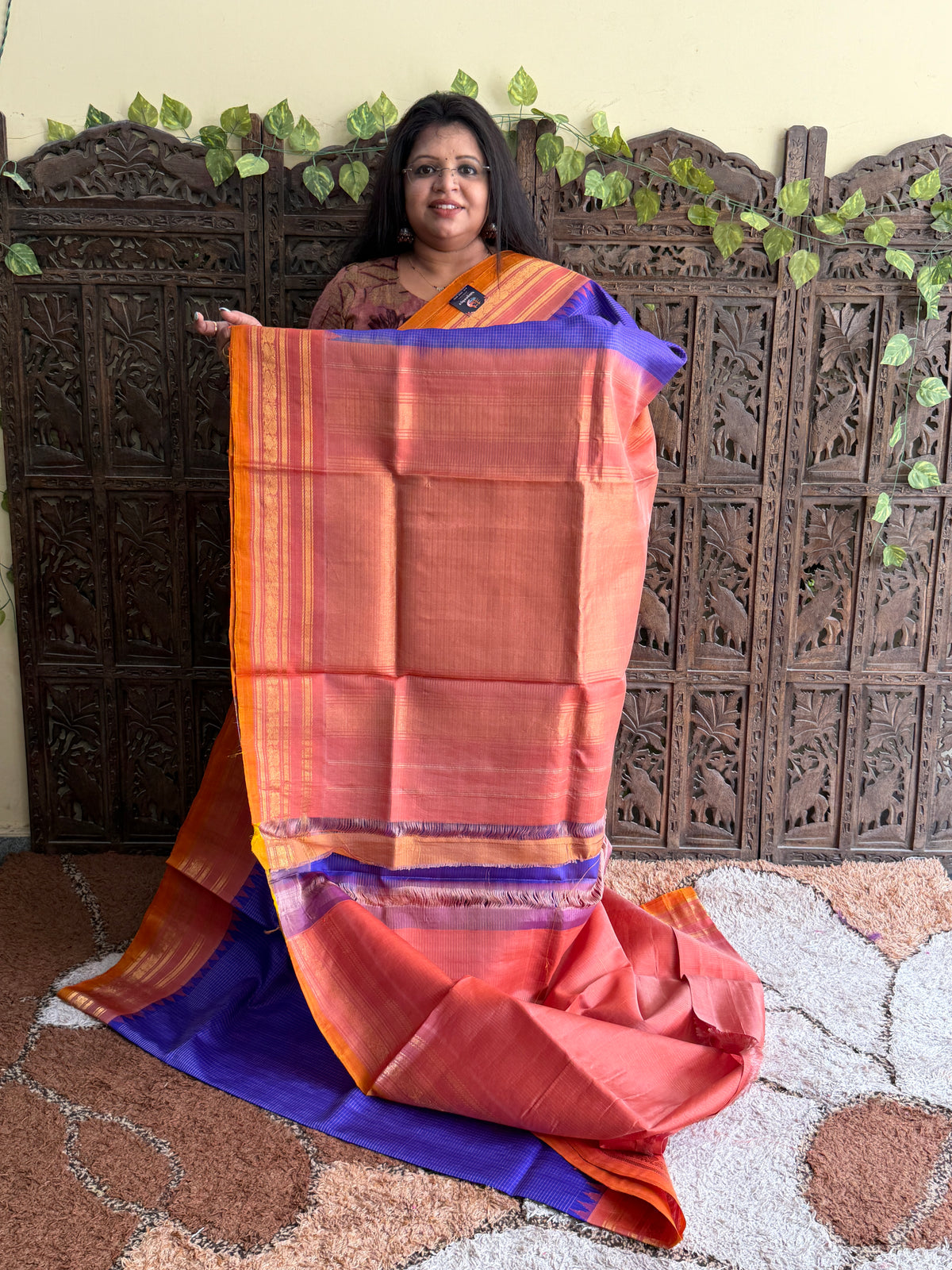 Royal Blue Gadwal Silk Saree with Gold Zari Border — Pure Handloom | Silk Mark Certified
