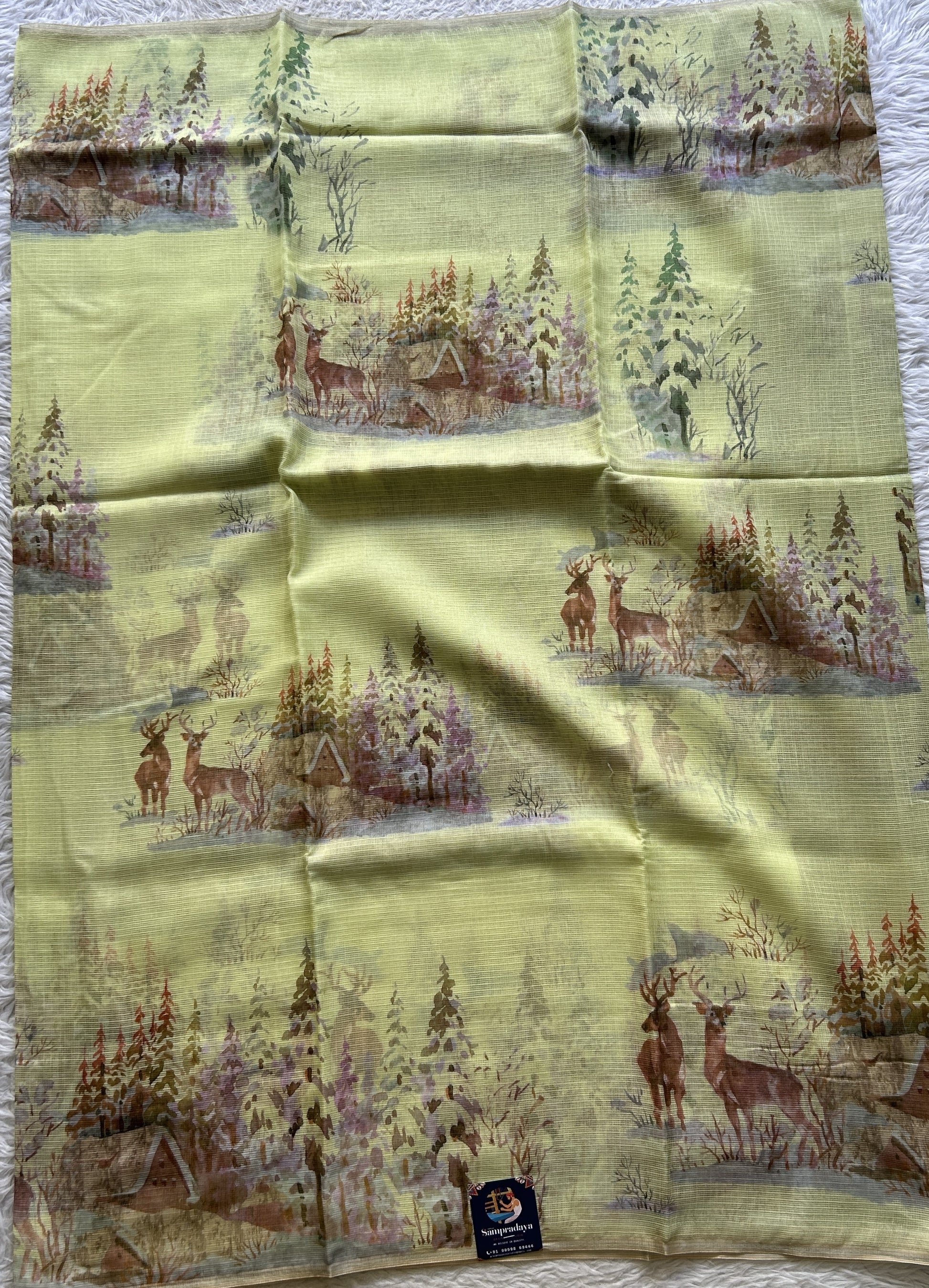 Cotton Kota Saree Lime Yellow Colored Complemented with a Borderless. - Sampradaya Designer Studio