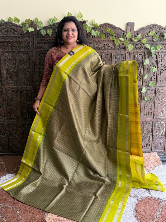 Light Brown Gadwal Silk Saree with Gold Zari Border — Pure Handloom | Silk Mark Certified