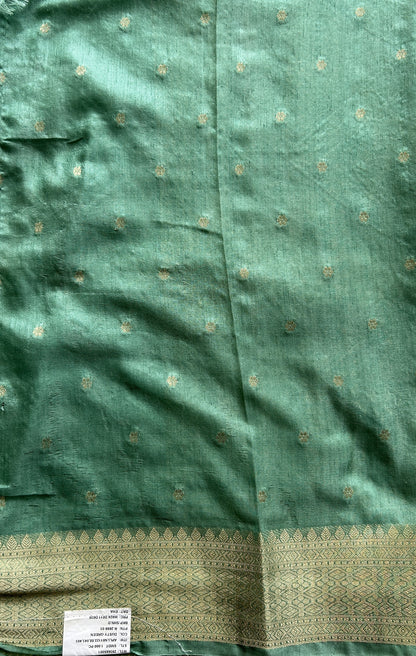 Semi Georgette Saree Light Green Colored Complemented with a Zari Border. - Sampradaya Designer Studio
