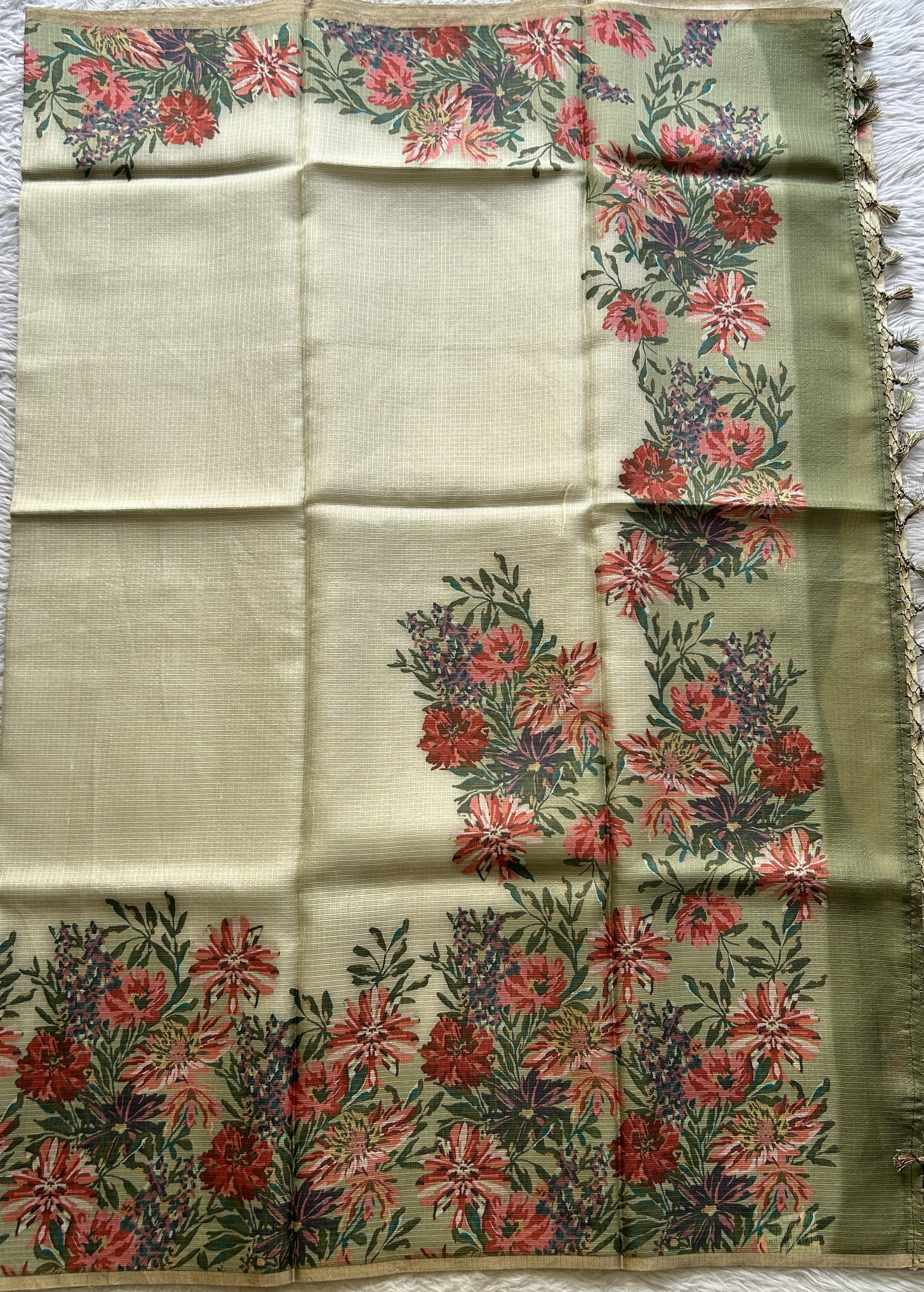 Silk kota Saree Cream colored Elegantly Paired with a Borderless. - Sampradaya Designer Studio