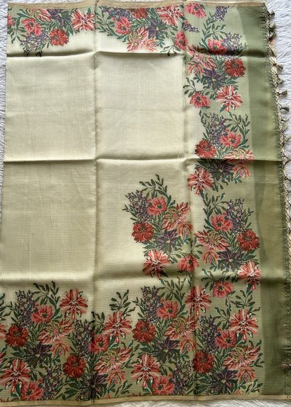 Silk kota Saree Cream colored Elegantly Paired with a Borderless. - Sampradaya Designer Studio