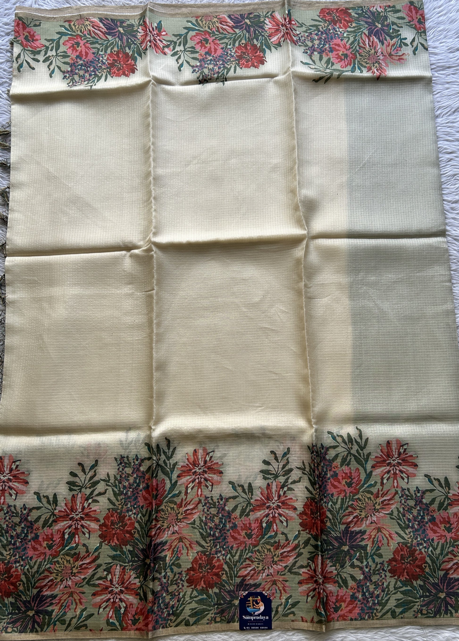 Silk kota Saree Cream colored Elegantly Paired with a Borderless. - Sampradaya Designer Studio