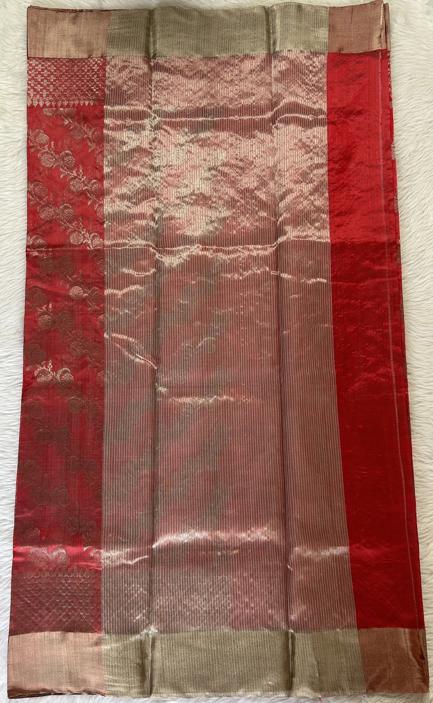 Chanderi Pattu Saree Peach colored saree complemented with a Silver Zari border - Sampradaya Designer Studio