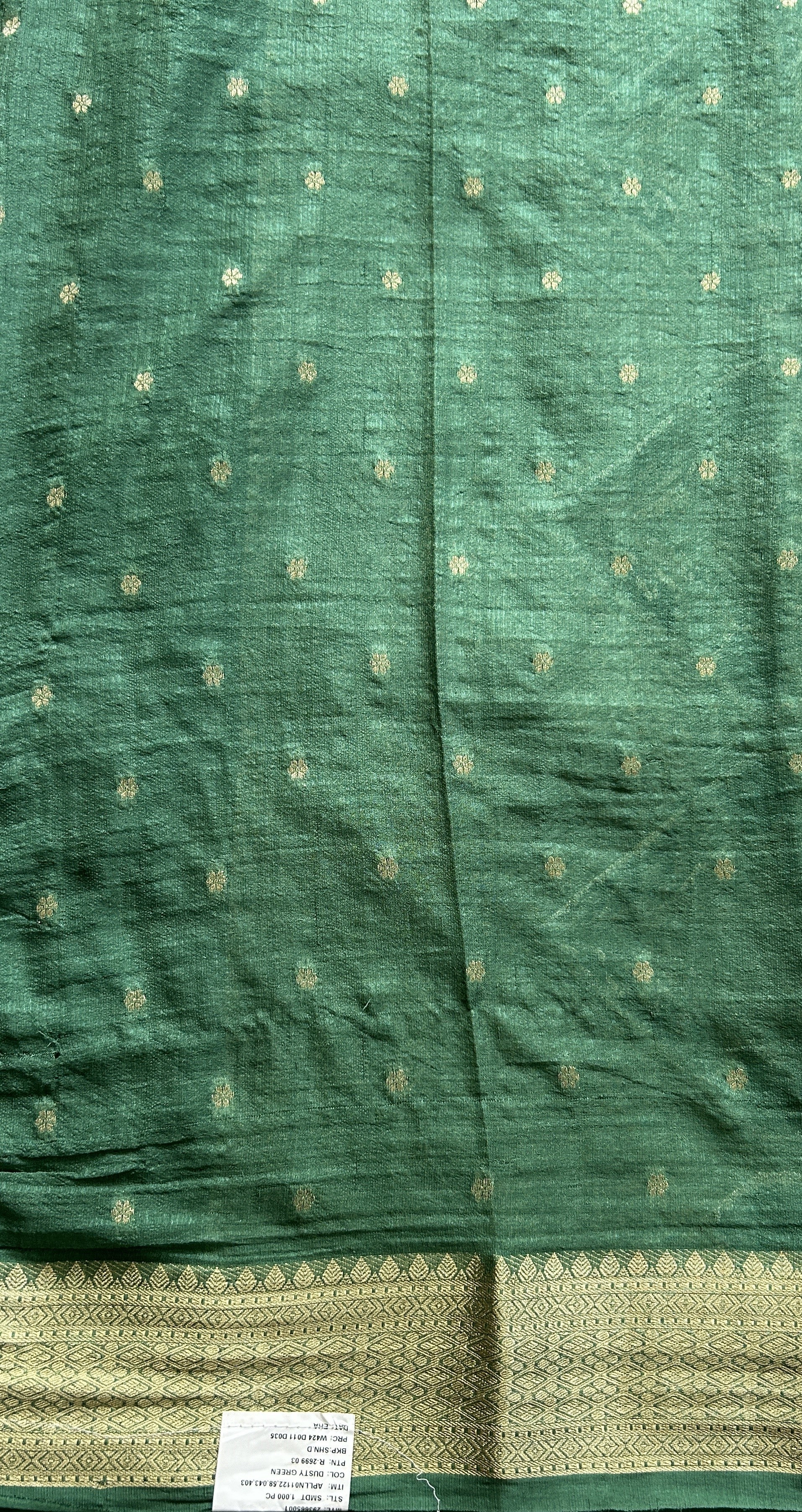 Semi Georgette Saree Green Colored Complemented with a Zari Border. - Sampradaya Designer Studio