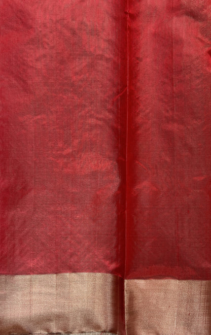 Chanderi Pattu Saree Peach colored saree complemented with a Silver Zari border - Sampradaya Designer Studio