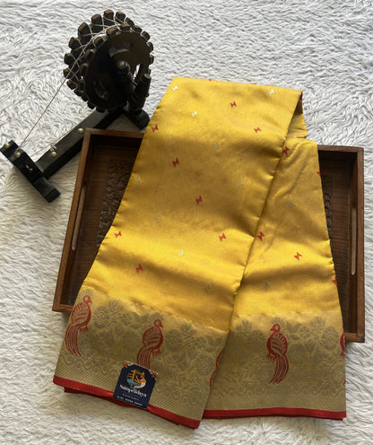 Chanderi Silk Saree Gold color Elegantly Paired with a Silver Zari Border