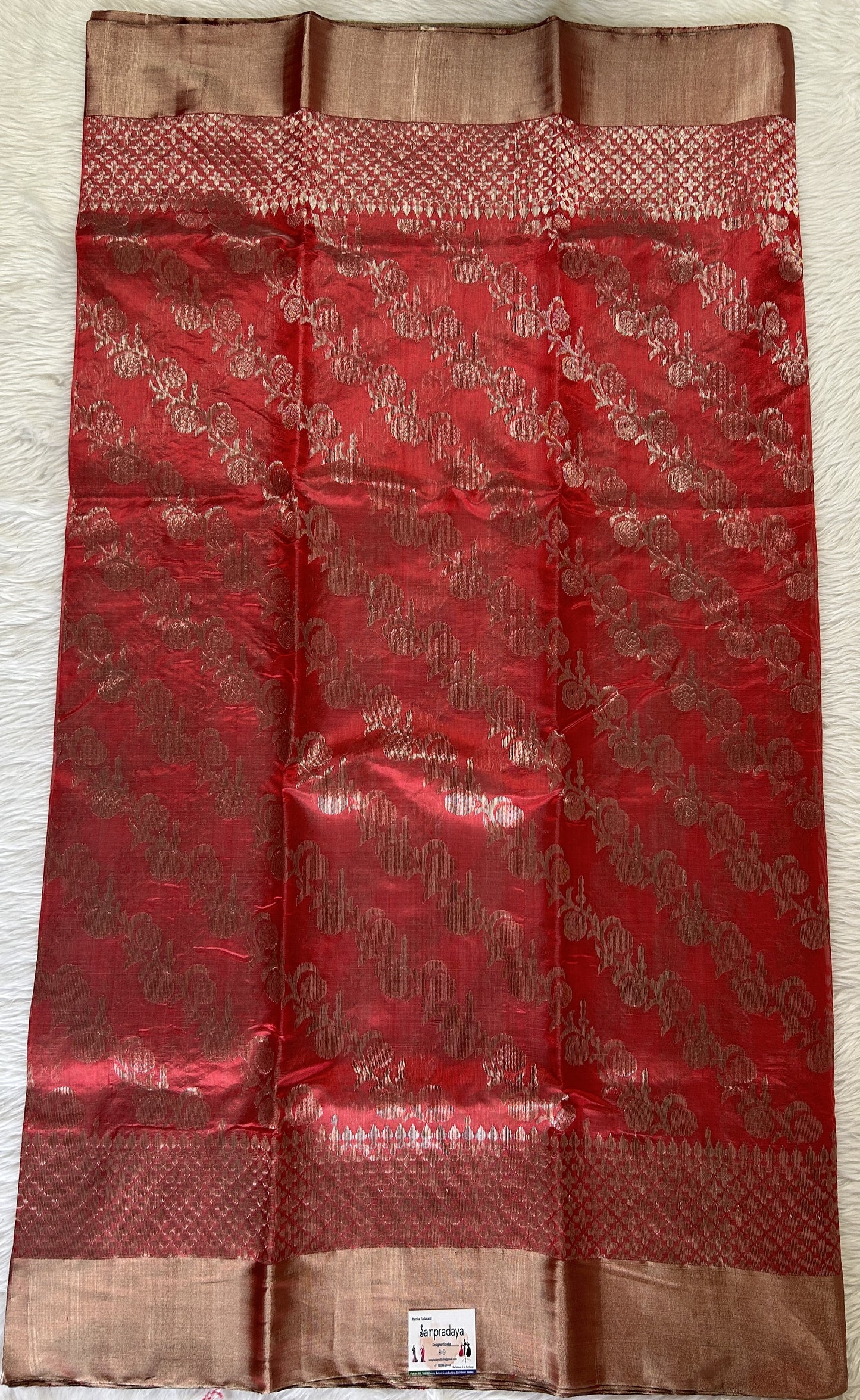 Chanderi Pattu Saree Peach colored saree complemented with a Silver Zari border - Sampradaya Designer Studio