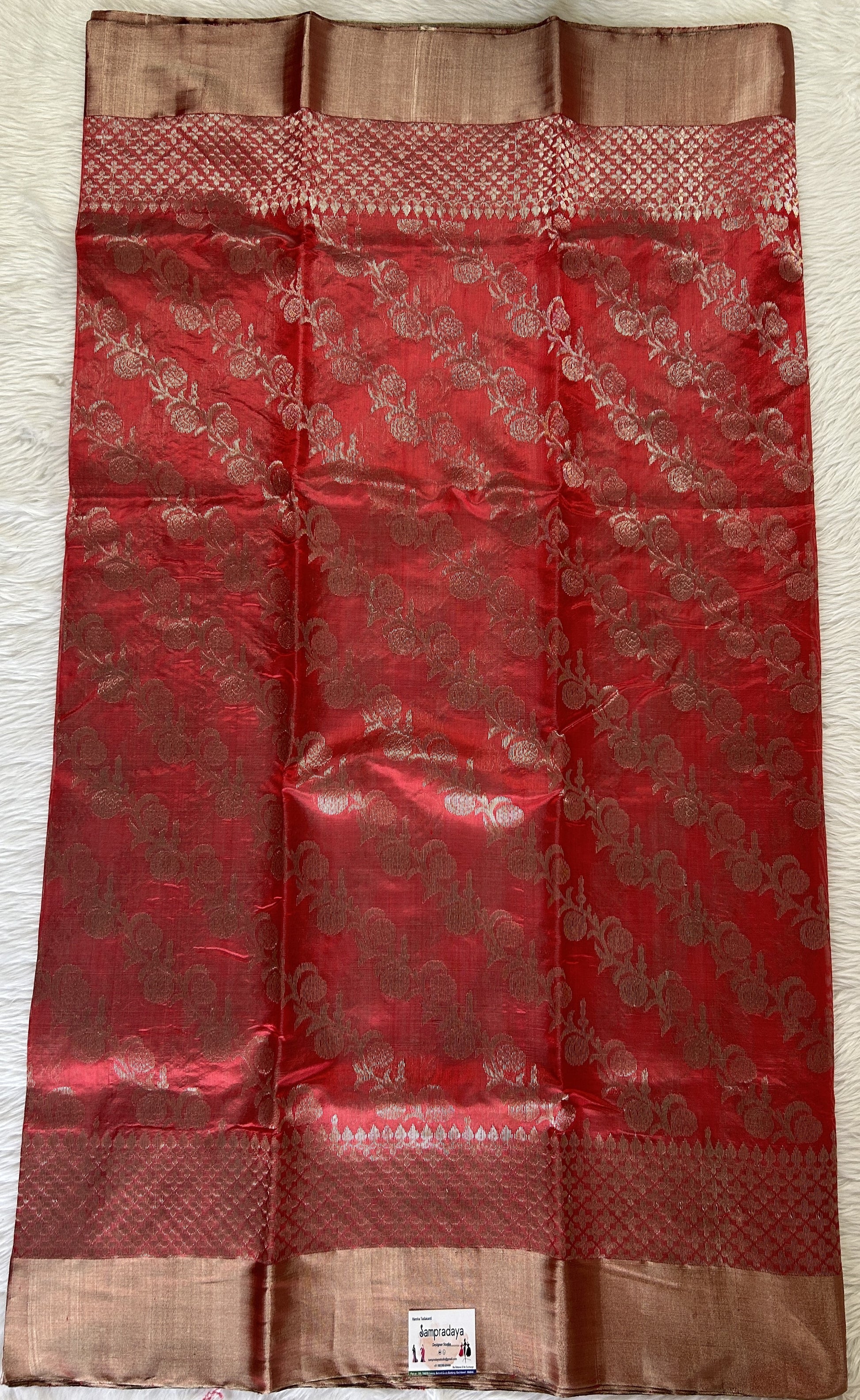 Chanderi Pattu Saree Peach colored saree complemented with a Silver Zari border - Sampradaya Designer Studio