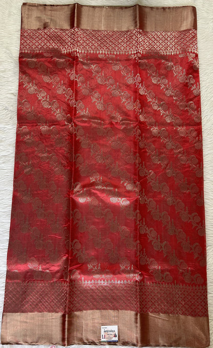 Chanderi Pattu Saree Peach colored saree complemented with a Silver Zari border - Sampradaya Designer Studio