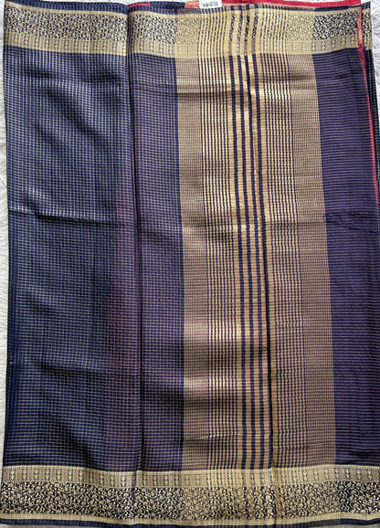Semi Georgette Saree Navy Blue Colored Complemented with a Zari Border. - Sampradaya Designer Studio