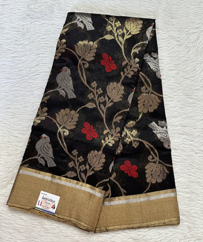 Chanderi Pattu Saree Black colored saree complemented with a Gold Zari border - Sampradaya Designer Studio