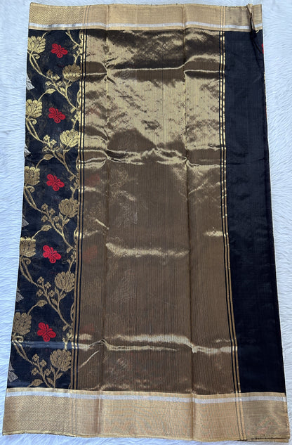 Chanderi Pattu Saree Black colored saree complemented with a Gold Zari border - Sampradaya Designer Studio