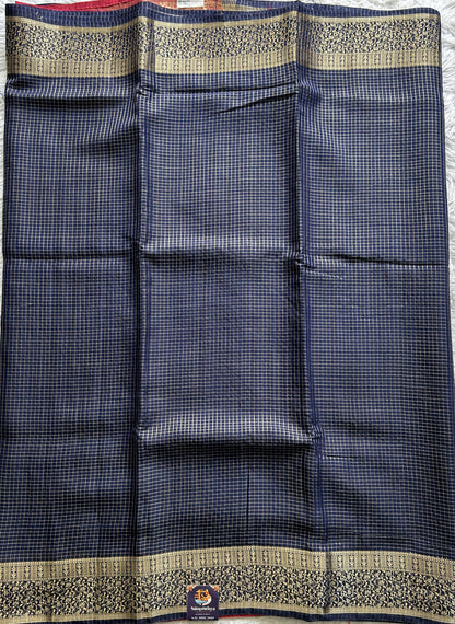 Semi Georgette Saree Navy Blue Colored Complemented with a Zari Border. - Sampradaya Designer Studio