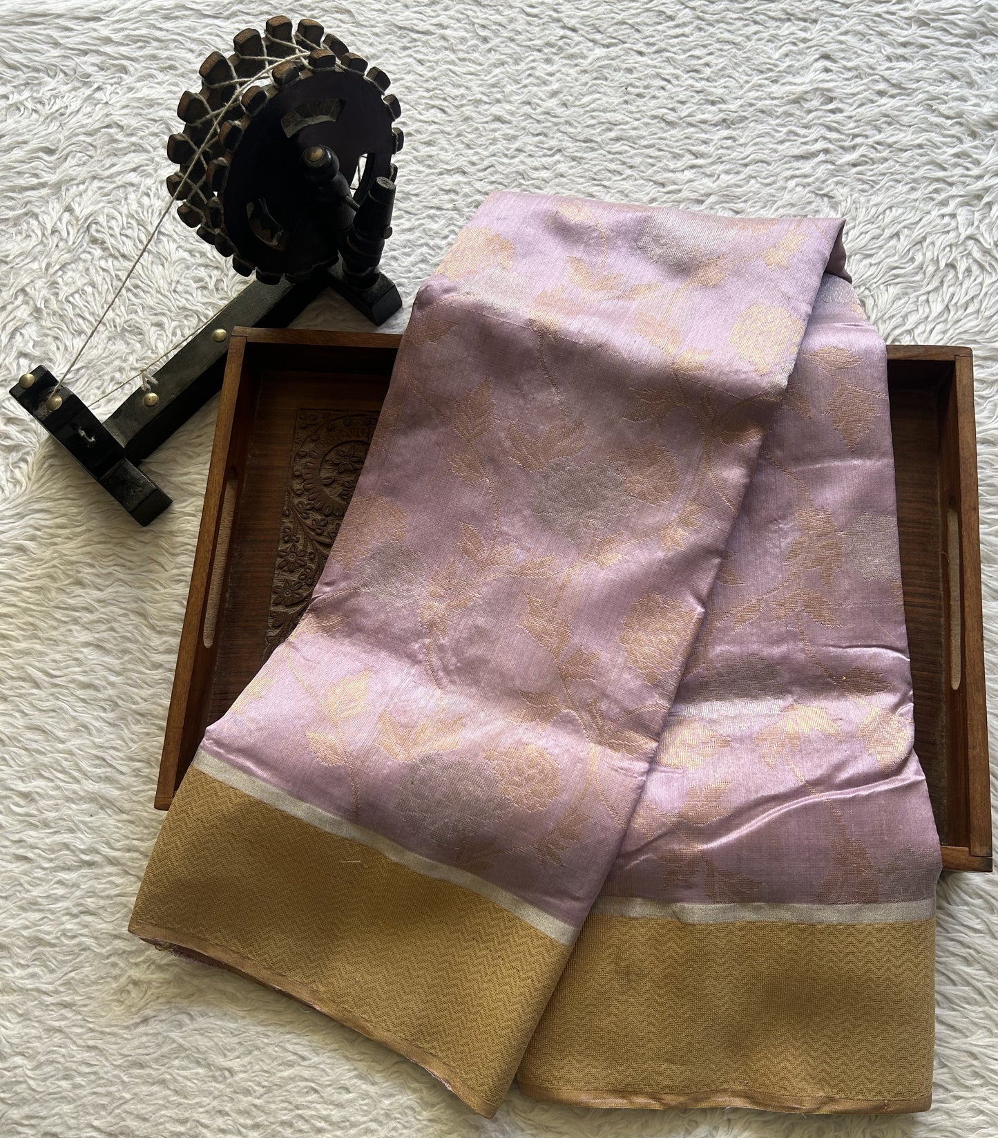 Chanderi Silk Saree Mauve color Elegantly Paired with a Gold Zari border - Sampradaya Designer Studio