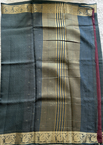 Semi Georgette Saree Peacock Blue Colored Complemented with a Zari Border. - Sampradaya Designer Studio