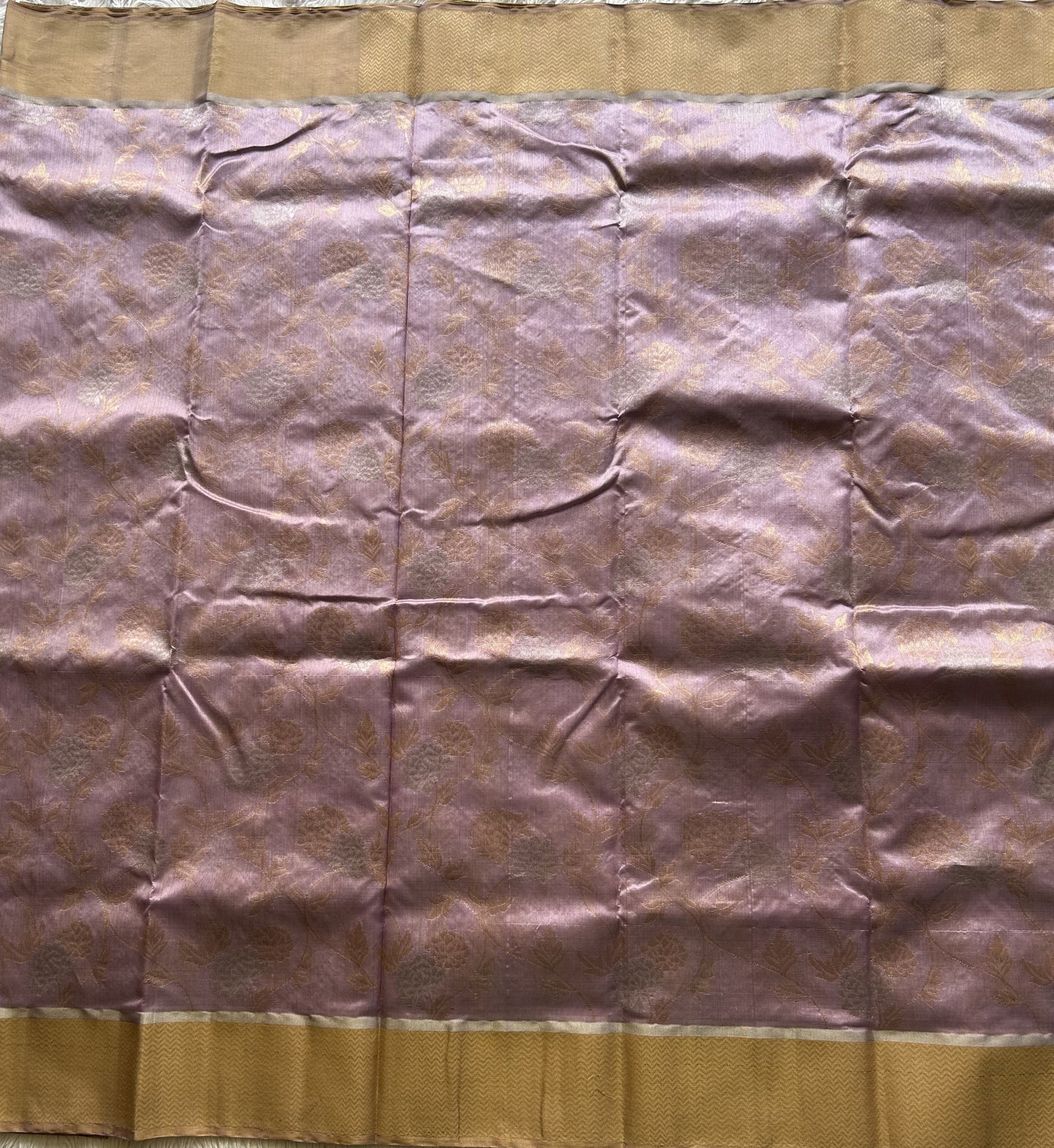 Chanderi Silk Saree Mauve color Elegantly Paired with a Gold Zari border - Sampradaya Designer Studio