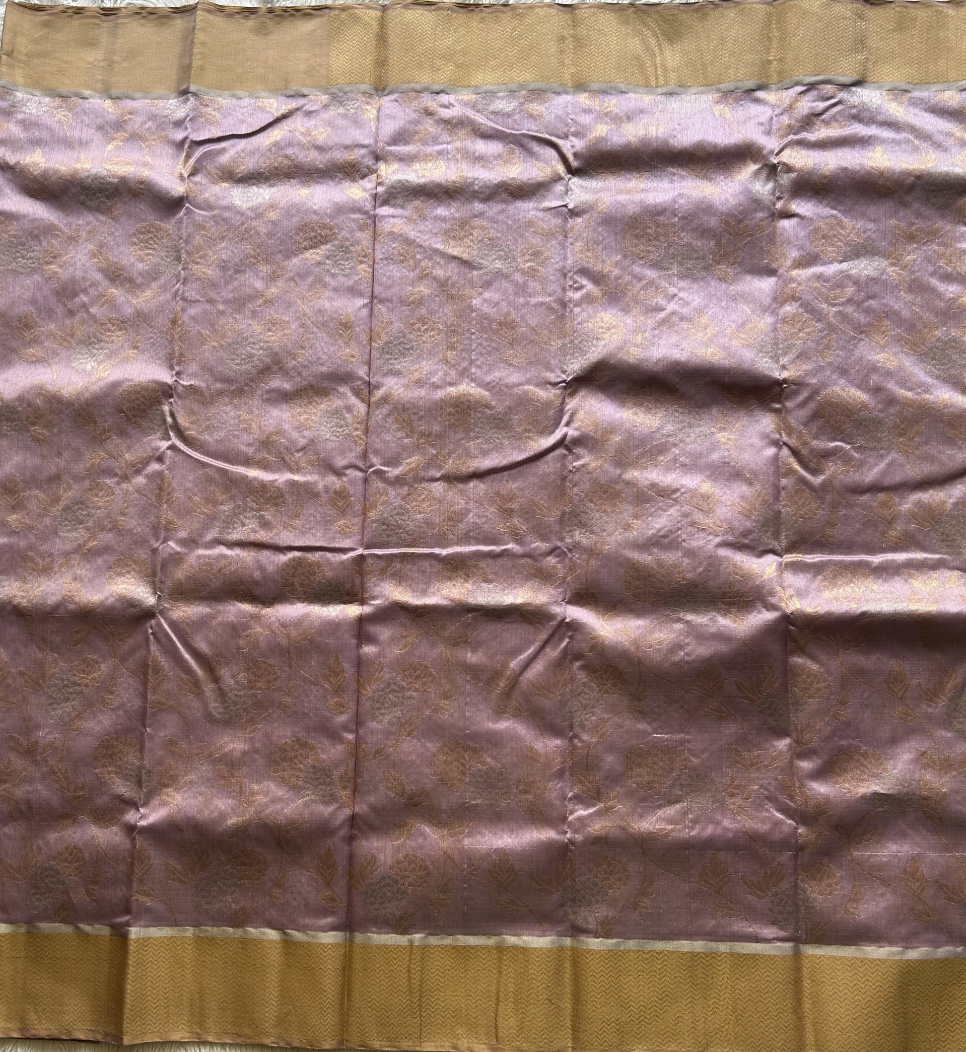 Chanderi Silk Saree Mauve color Elegantly Paired with a Gold Zari border - Sampradaya Designer Studio