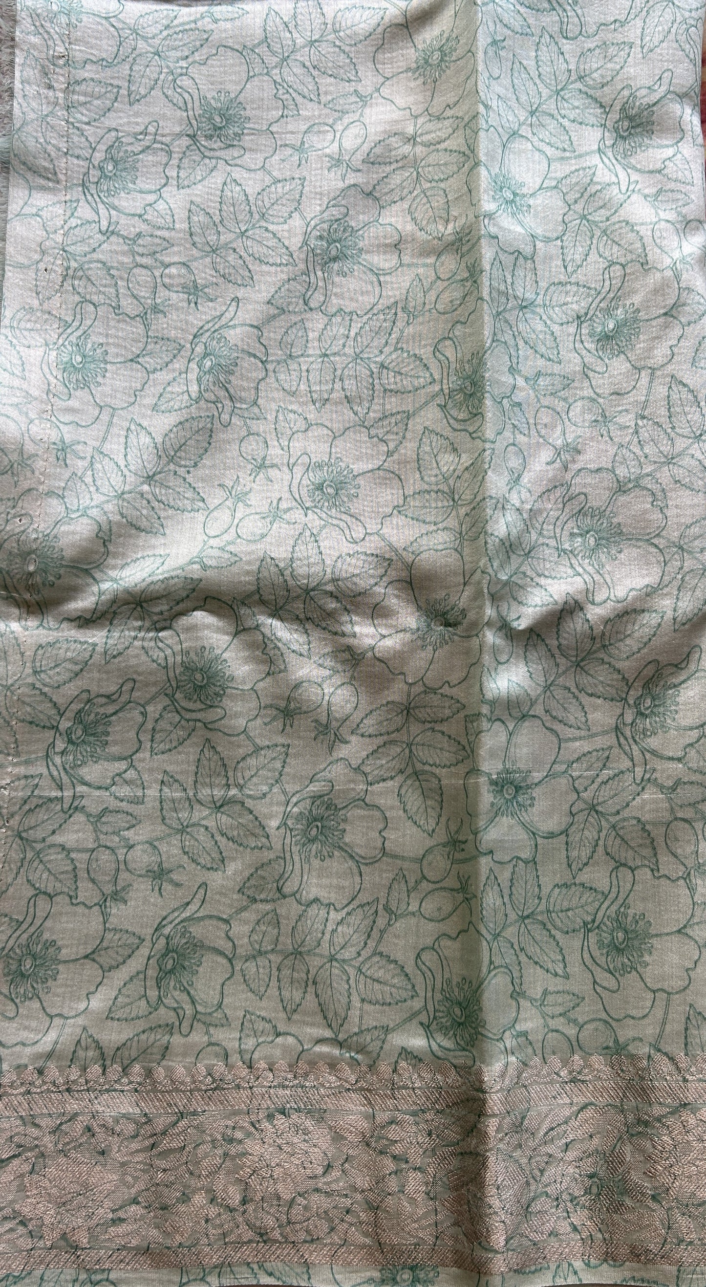 Banarasi Crushed Silk Saree Sea Blue Colored Complemented with a Zari border. - Sampradaya Designer Studio