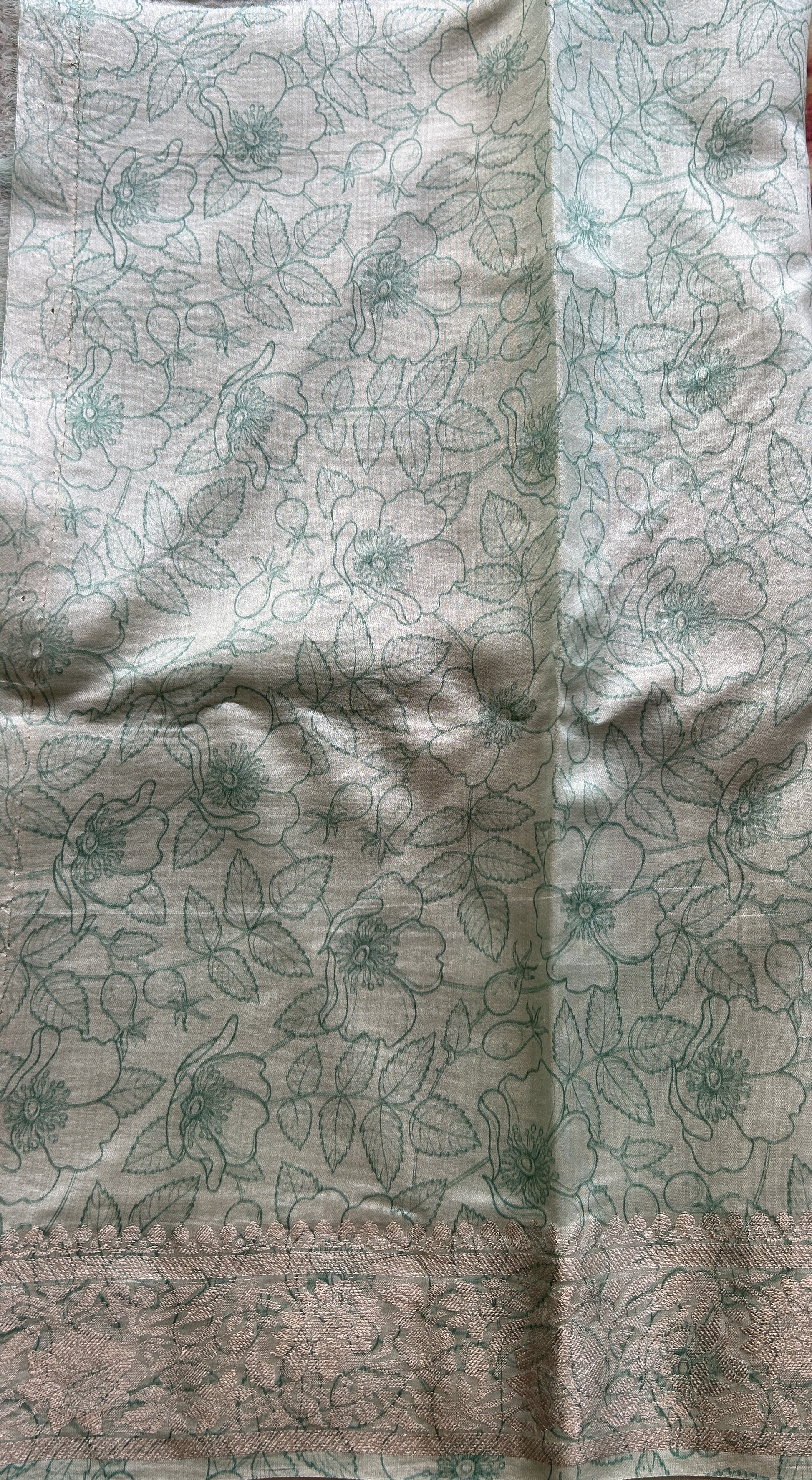 Banarasi Crushed Silk Saree Sea Blue Colored Complemented with a Zari border. - Sampradaya Designer Studio