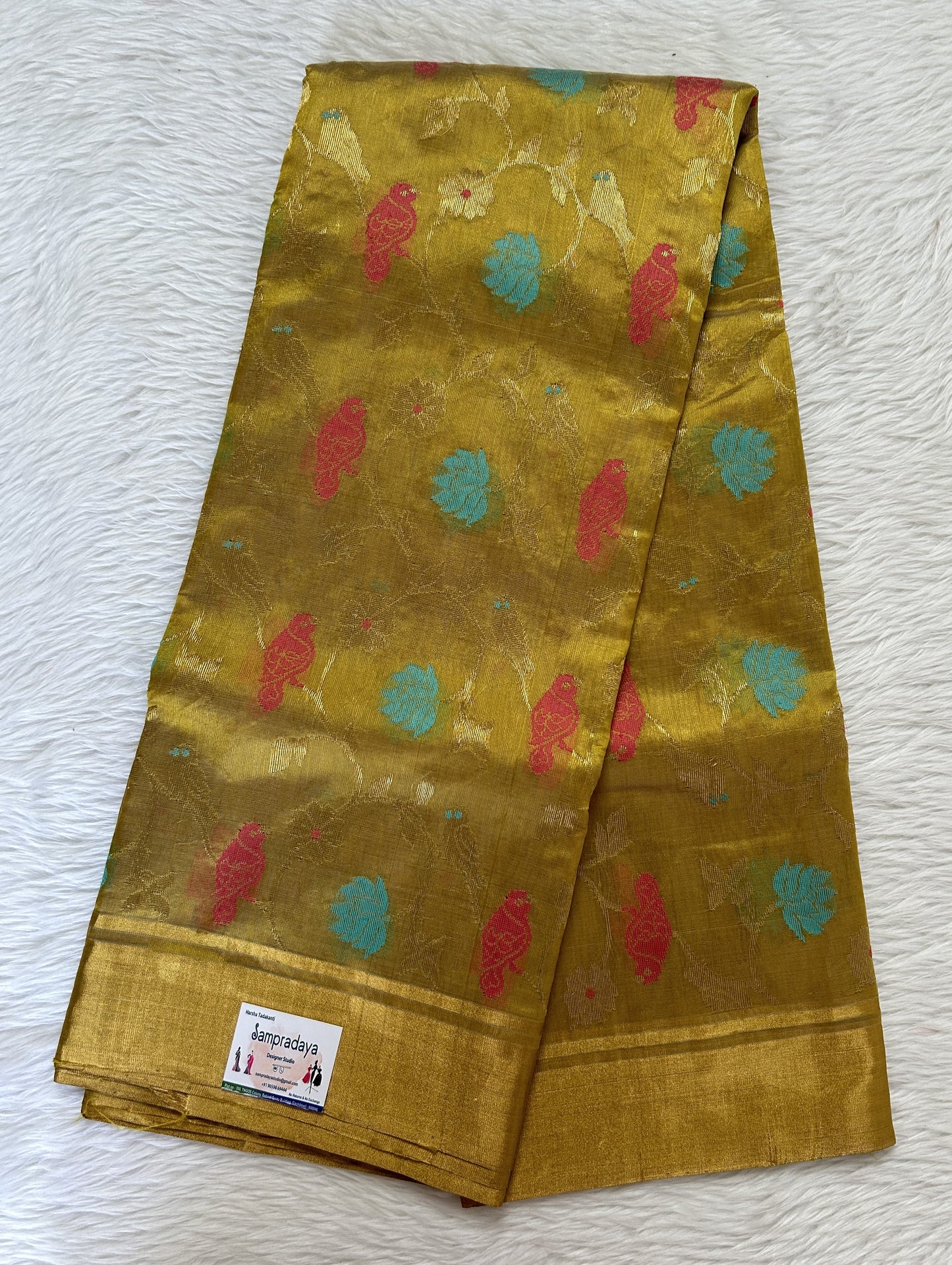 Chanderi Pattu Saree Gold Yellow colored saree complemented with a Gold Zari border - Sampradaya Designer Studio