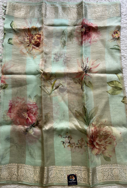 Banarasi Crushed Silk Saree Sea Blue Colored Complemented with a Zari border. - Sampradaya Designer Studio