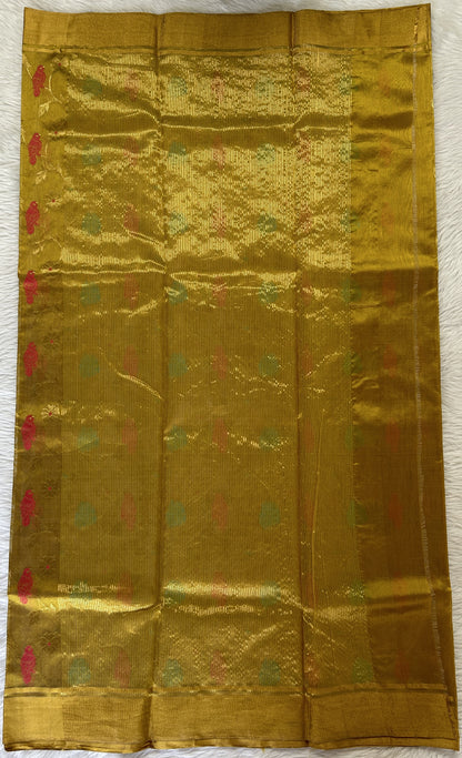 Chanderi Pattu Saree Gold Yellow colored saree complemented with a Gold Zari border - Sampradaya Designer Studio