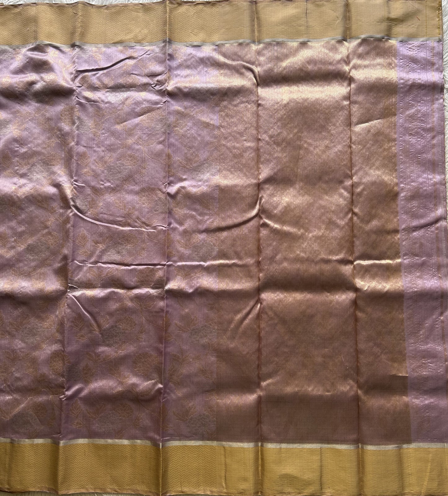 Chanderi Silk Saree Mauve color Elegantly Paired with a Gold Zari border - Sampradaya Designer Studio