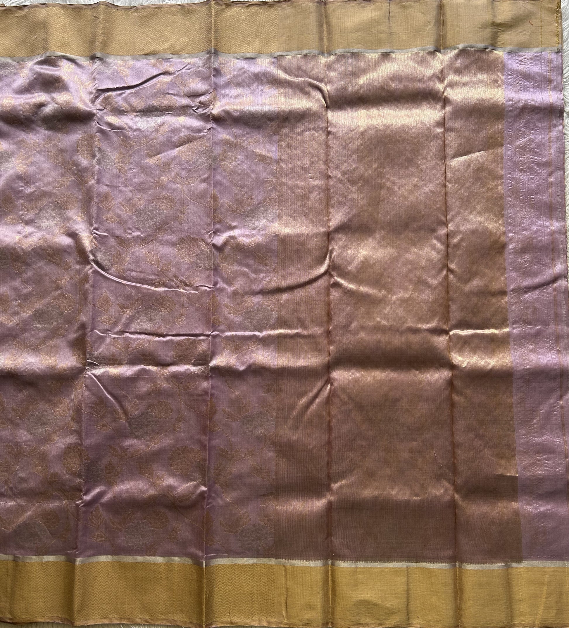 Chanderi Silk Saree Mauve color Elegantly Paired with a Gold Zari border - Sampradaya Designer Studio