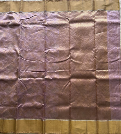 Chanderi Silk Saree Mauve color Elegantly Paired with a Gold Zari border - Sampradaya Designer Studio