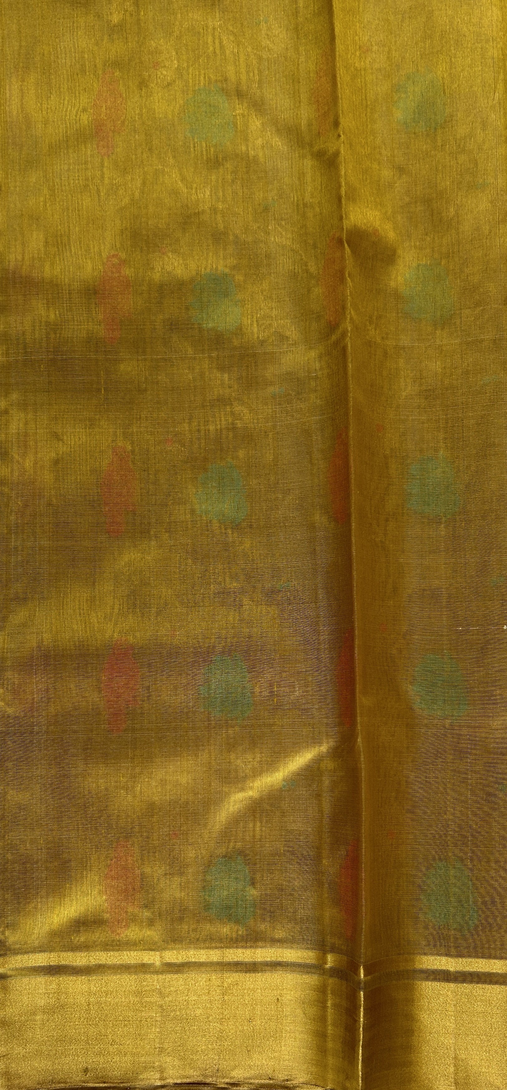 Chanderi Pattu Saree Gold Yellow colored saree complemented with a Gold Zari border - Sampradaya Designer Studio