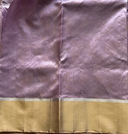 Chanderi Silk Saree Mauve color Elegantly Paired with a Gold Zari border - Sampradaya Designer Studio
