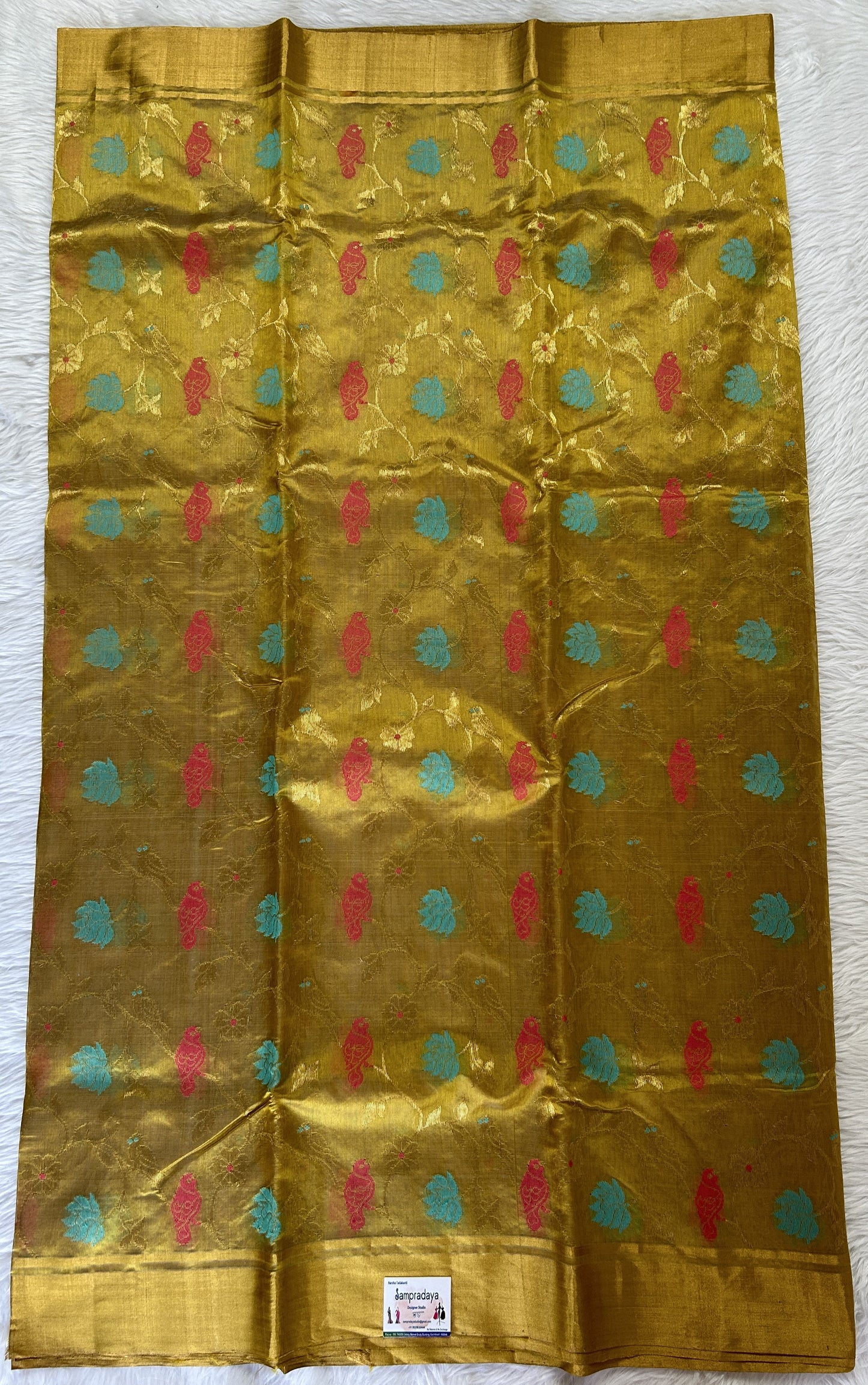 Chanderi Pattu Saree Gold Yellow colored saree complemented with a Gold Zari border - Sampradaya Designer Studio