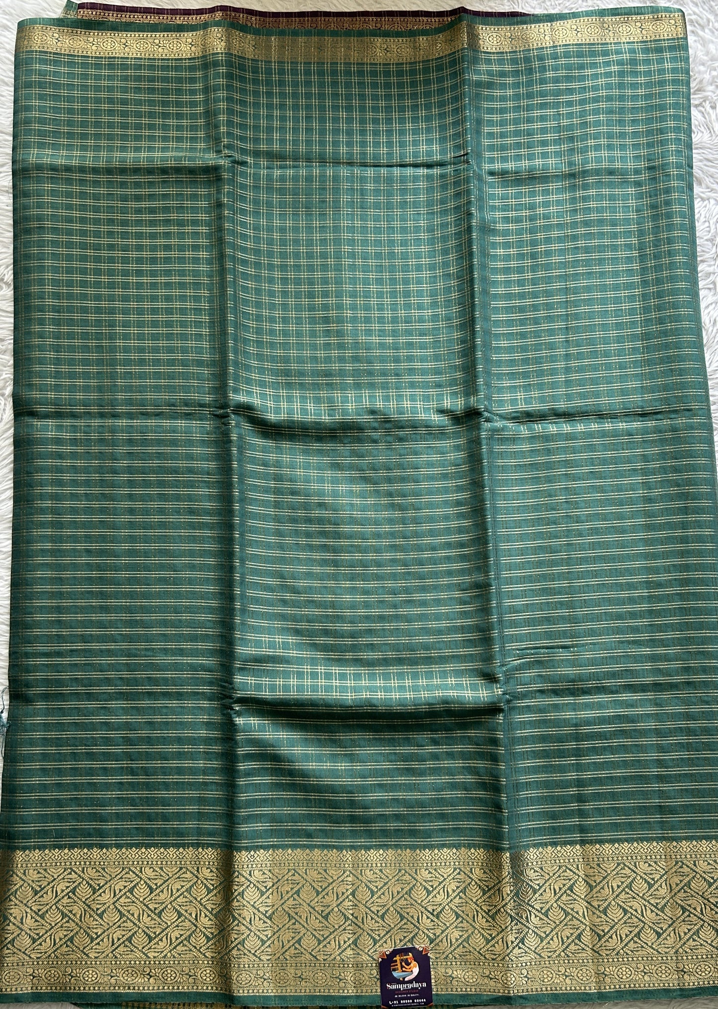 Semi Georgette Saree Sea Green Colored Complemented with a Zari Border. - Sampradaya Designer Studio