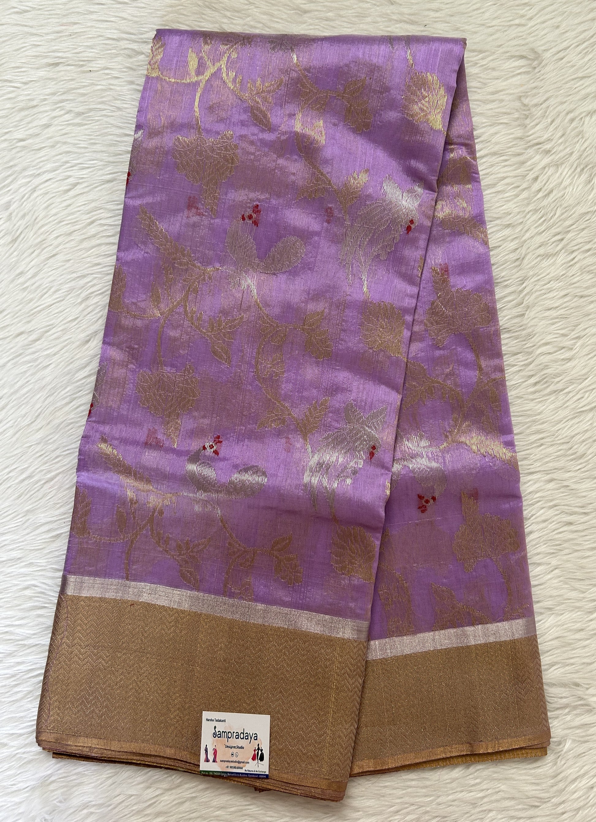 Chanderi Pattu Saree Lavender colored saree complemented with a Gold Zari border - Sampradaya Designer Studio