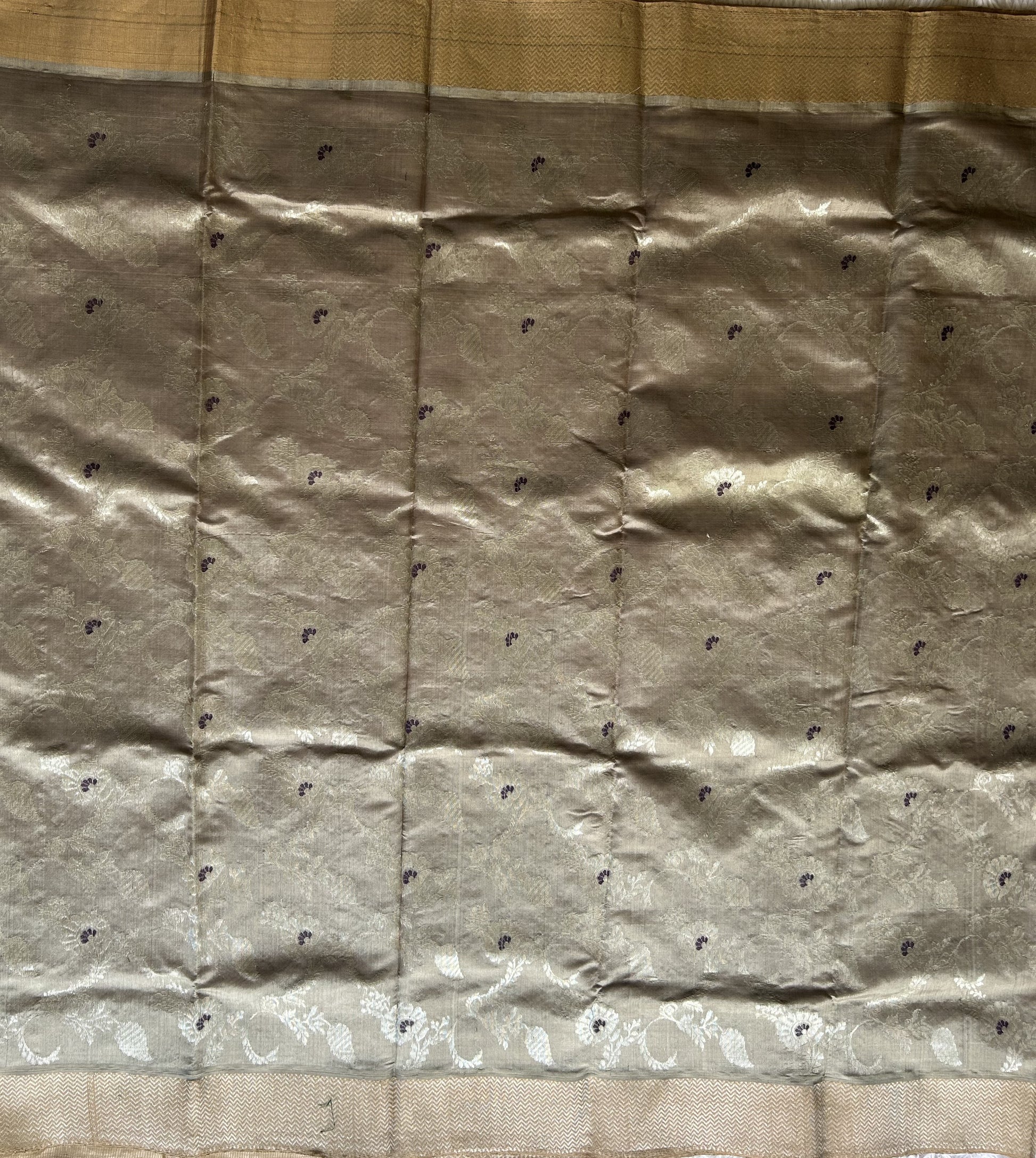 Chanderi Silk Saree Davy Gray color Elegantly Paired with a Silver Zari Gold border - Sampradaya Designer Studio