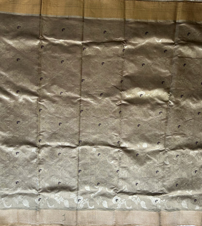 Chanderi Silk Saree Davy Gray color Elegantly Paired with a Silver Zari Gold border - Sampradaya Designer Studio