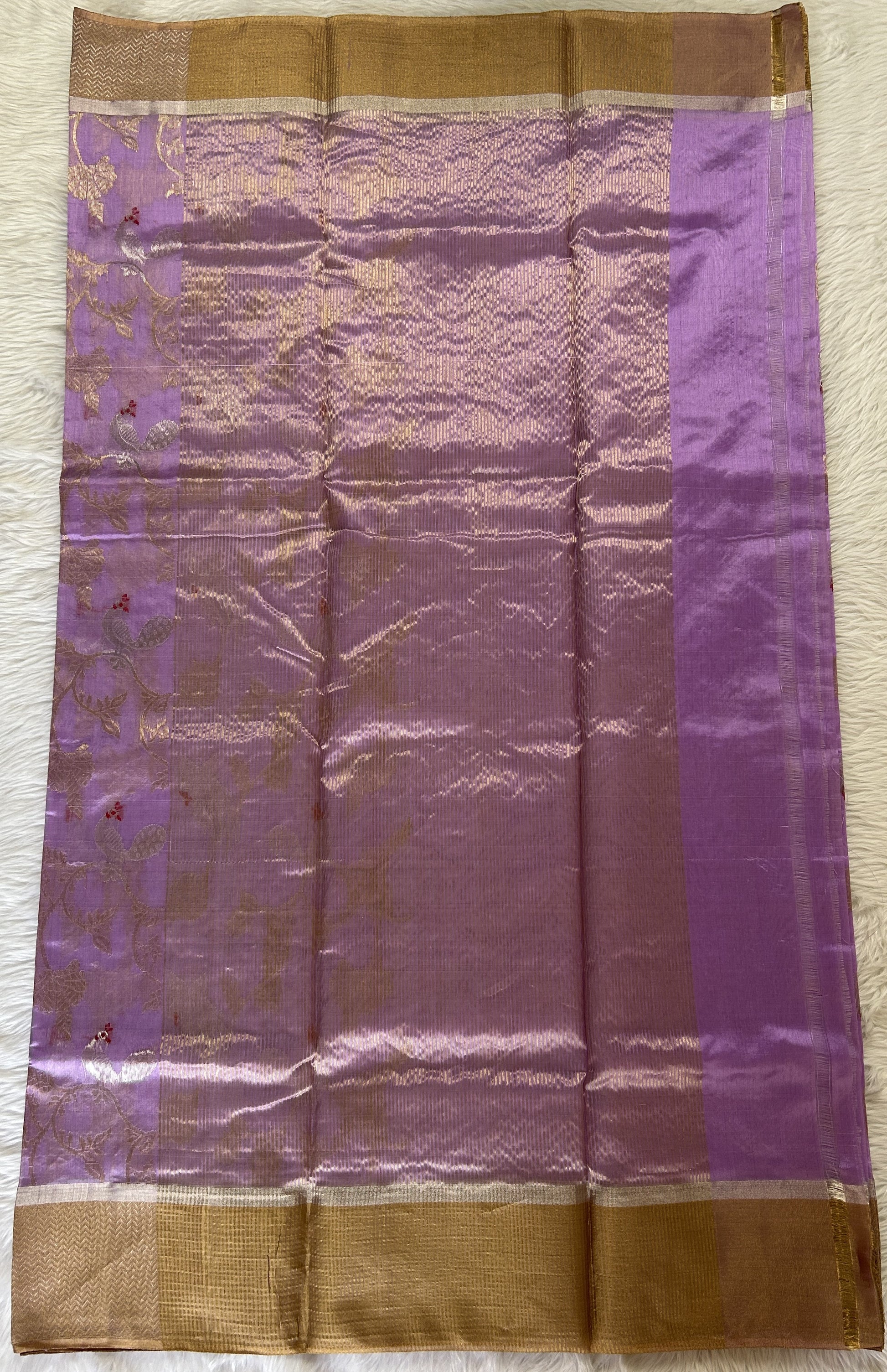 Chanderi Pattu Saree Lavender colored saree complemented with a Gold Zari border - Sampradaya Designer Studio