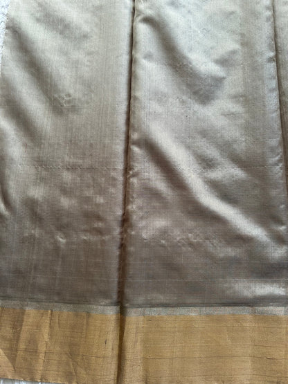 Chanderi Silk Saree Davy Gray color Elegantly Paired with a Silver Zari Gold border - Sampradaya Designer Studio