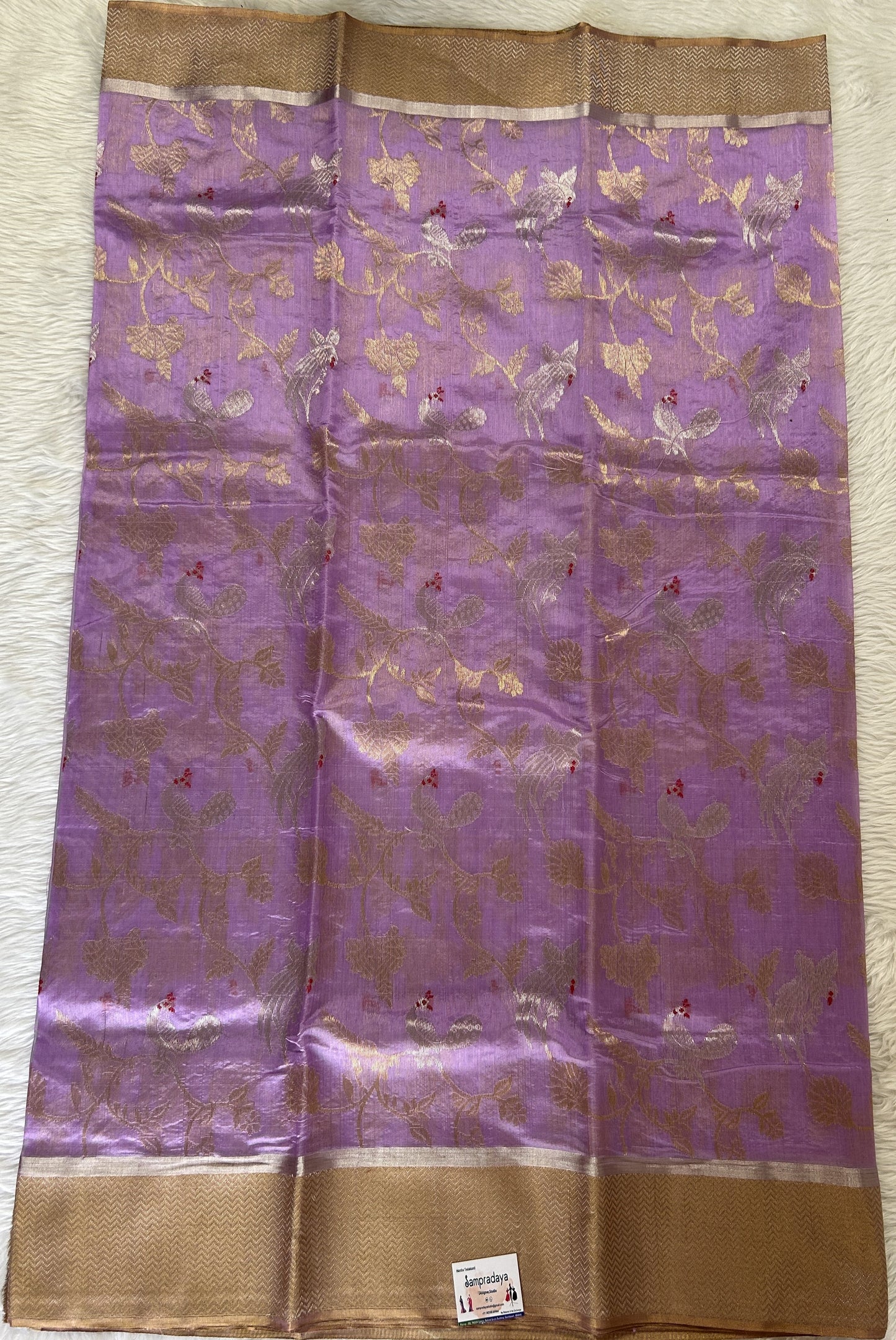 Chanderi Pattu Saree Lavender colored saree complemented with a Gold Zari border - Sampradaya Designer Studio